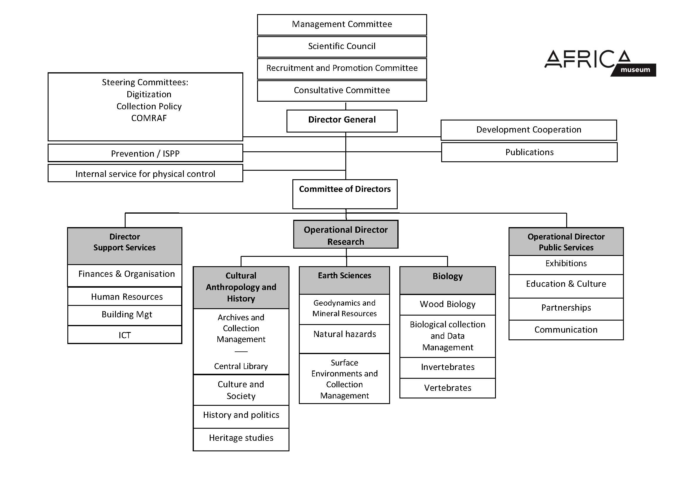 Organizational chart of the museum, read the text version below