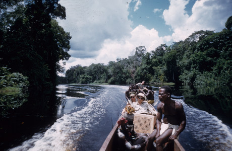 the canoe on the ruiki river, with the engine on