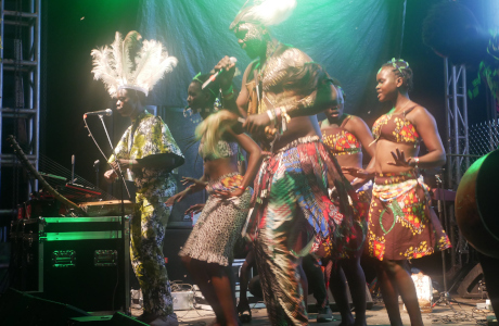 Leo P-layeng and Otim Alpha at Nyege Nyege Festival, 2019.