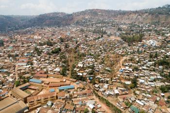 aerial shot of landslide in Funu, Bukavu, DRC